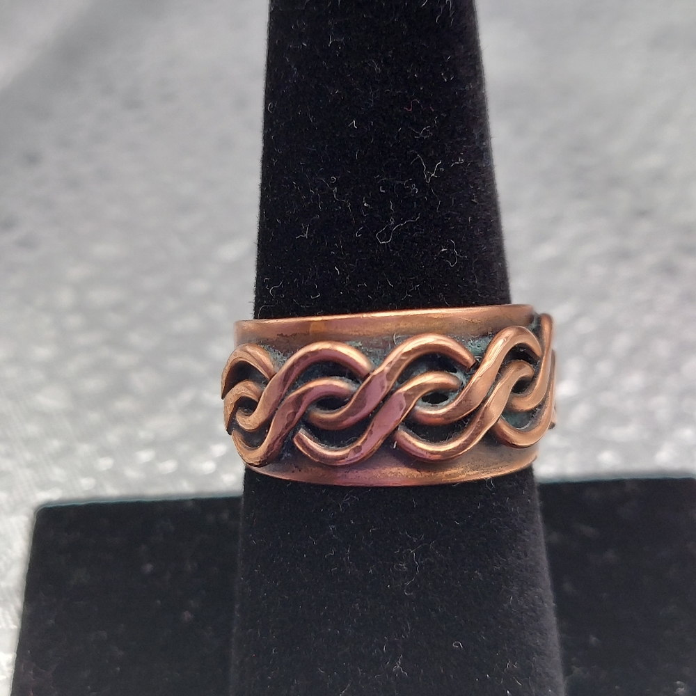 Vintage Solid Copper Braided Overlay Ring Adjusta… - image 1